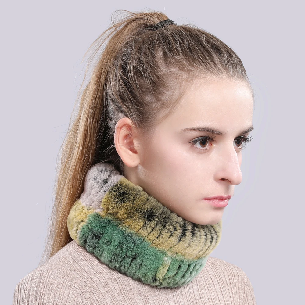 Brand Quality Good Elastic Women Real Rex Rabbit Fur Headband Scarf Luxury Lovely Girls Natural Ring Scarves |
