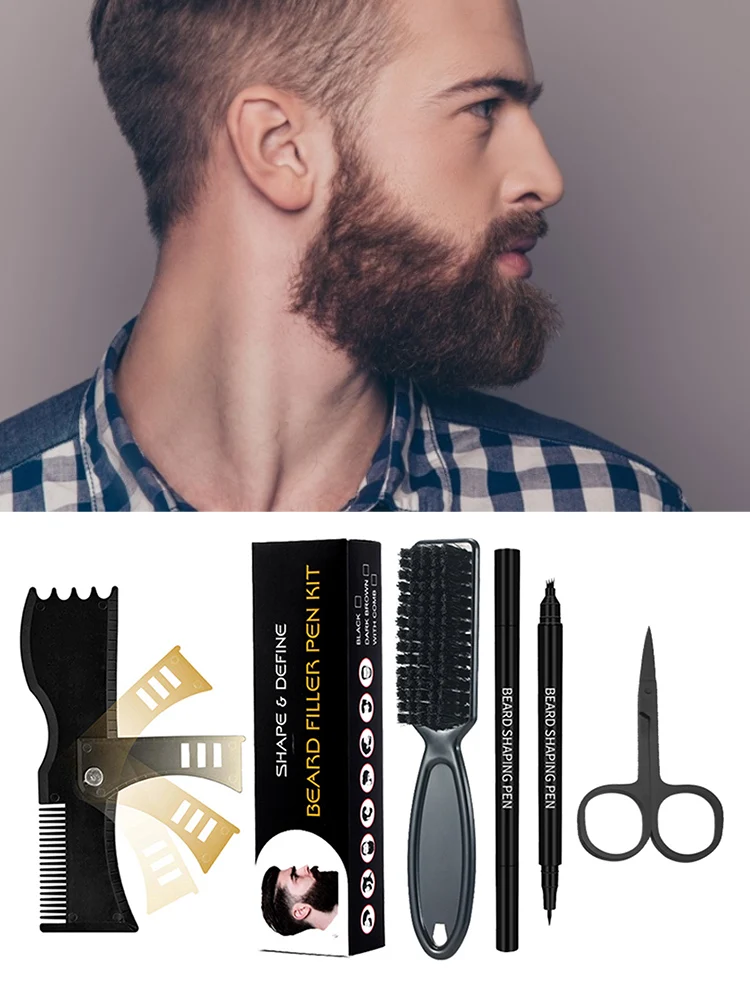 

7/8Pcs Beard Filling Pen Kit Men Beard Pencil Filler Shaping Grooming Set Moustache Micro Fork Tip For Seamless Application