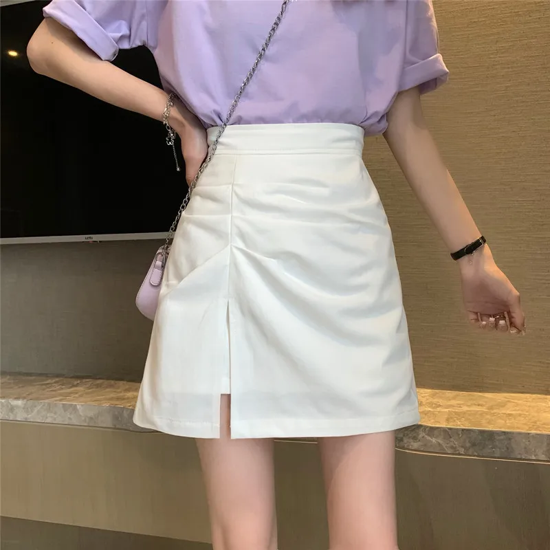 

Spring and summer casual skirt female 2021 new Korean version of split pleated A-line short skirt high waist bag hip skirt