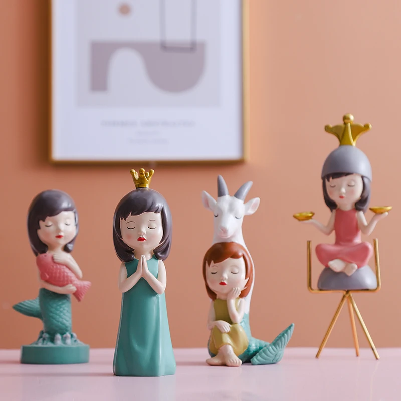 

Cute Girl Figurines Nordic Creative Resin Desk Handmade Modern Figurine Cartoons Art Adornos Para Casa Home Decor DE50BJ