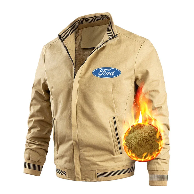 Thick warm Men's Sports jacket Ford car logo print new Men's wool fleece warm jacket Outdoor men's windbreaker baseball jacket