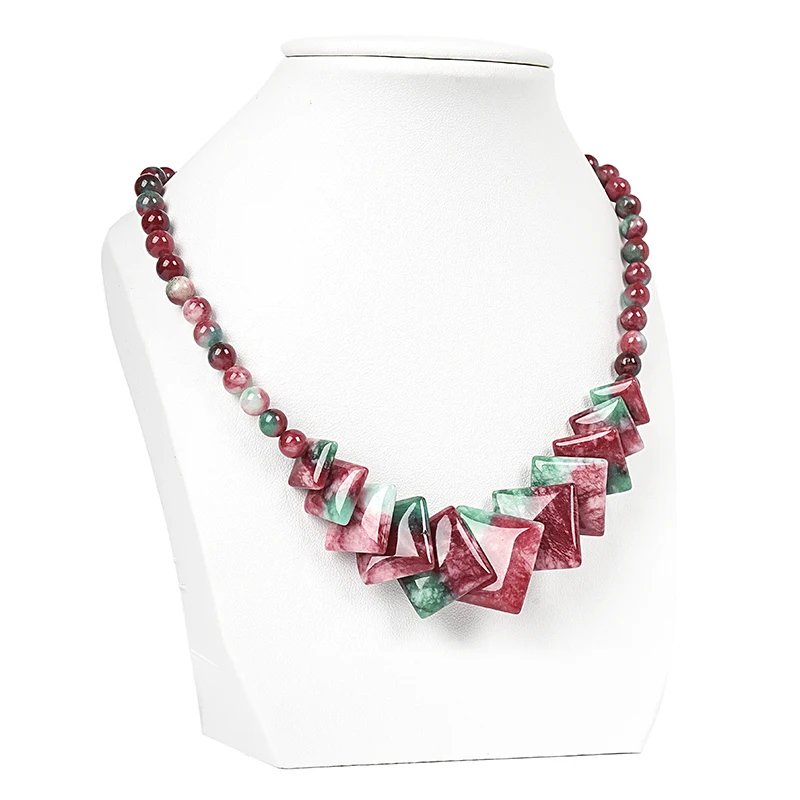 Высокая конец смешанный Цвет Халцедон камень квадратный кулон ожерелье 6 мм