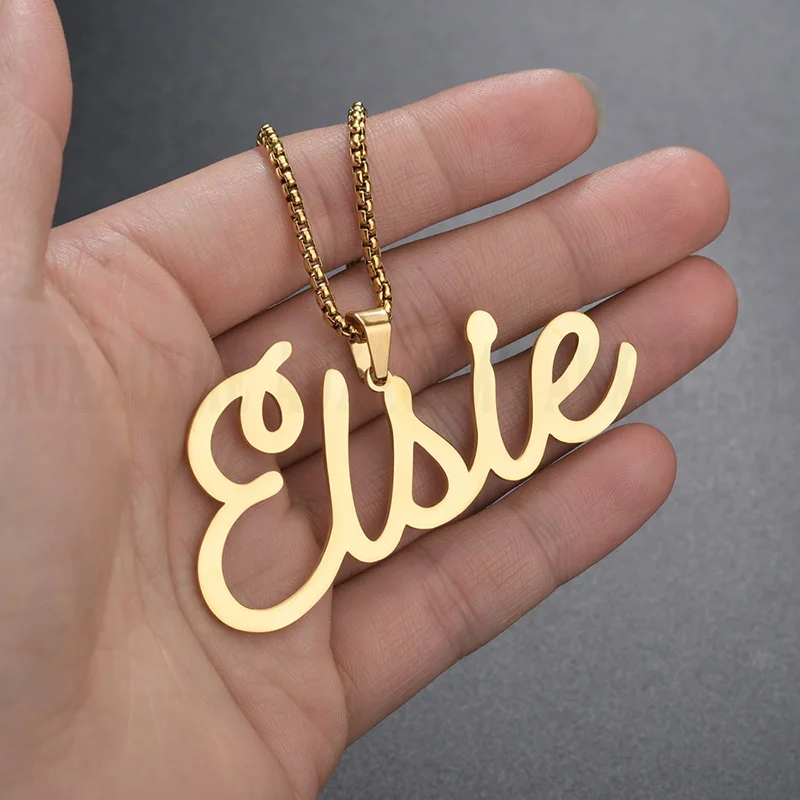 

Auxauxme Stainless Steel Customed Name Pendant Necklaces Golden Name Personlized Jewelry for Women Birthday Party Gifts