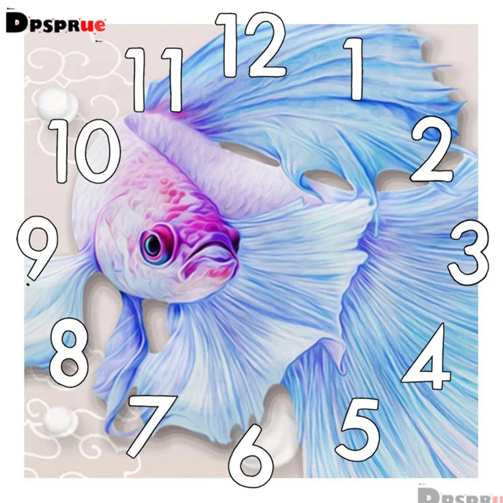

Full Square/Round 5D Drill Diamond Painting With Clock Animal Fish 3D Embroidery Mosaic Cross-stitch Kits Wall Home Decor