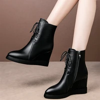 platform pumps shoes women genuine leather wedges high heel ankle boots female winter pointed toe fashion sneakers casual shoes