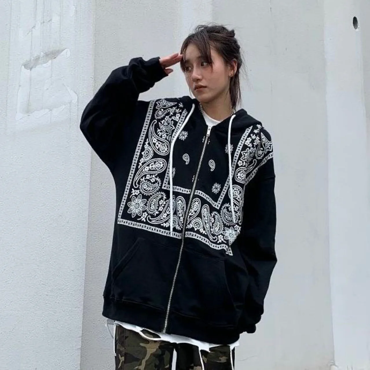 

Autumn New Loose Women's Sweatshirt Hooded Sweater,Fashion Casual Adults Cashew Nut Print Long Sleeve Sweatshirt with Pockets