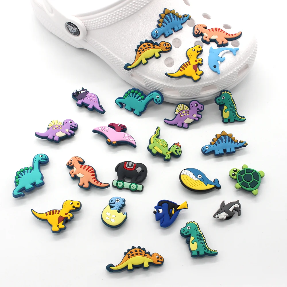 

Novelty 1pcs Animal Style Shoe Charms cartoon Dinosaur cute Garden Shoe PVC Accessories buckle croc jibz for Kid X-mas gift
