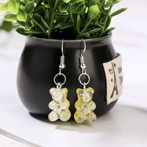 1 пара женских висячих сережек с блестками Gummy Bear разноцветные полимерные модные серьги с подвесками ювелирные изделия Diy - Окраска металла: as picture