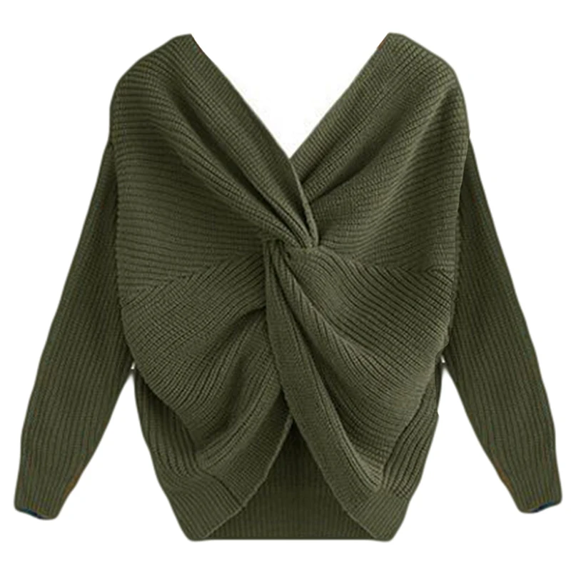 

2020 Autumn Women Crossed Knotted Back Sexy Sweater Women V-Neck Sexy Open Back Cross knotting Long Sleeve Sweater Pullovers