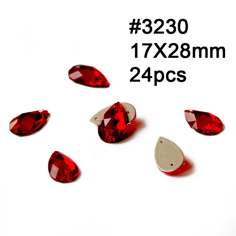 Drop 17X28mm 24pcs Красные стразы Rivoli Cosmic Siam в форме капли, пришивные стразы с плоской задней стороной, стеклянные кристаллы, швейные Стразы для одежды - Цвет: Drop 17X28mm 24pcs