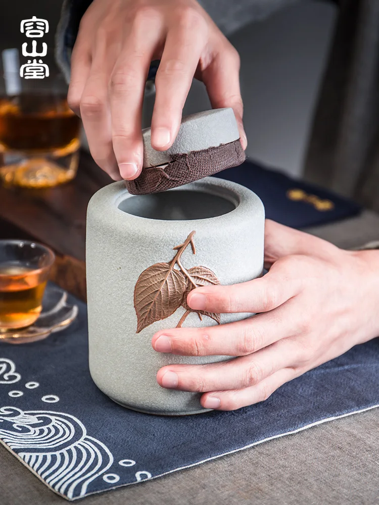 

Large Tea Container Ceramic Round Vintage Tea Storage Jar Stash Box Weed Smell Proof Caixa De Cha Tea Organizer BK50CY