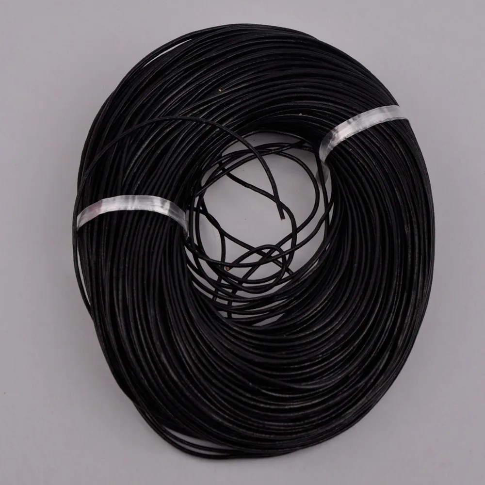 

Black 100M 1mm 1.5mm 2mm 3mm Round Genuine Cow Leather Cord DIY Necklace Bracelet Findings Rope String For Jewelry Making