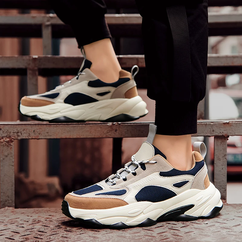 Кроссовки мужские сетчатые на шнуровке дышащие Нескользящие повседневная обувь