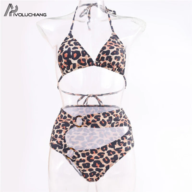 

Sexy Leopard Print Swimsuit 2020 Push Up Bikini Set High Waist Two Piece Swimming Suit Beach Bandage Bathing Suit Halter Bather
