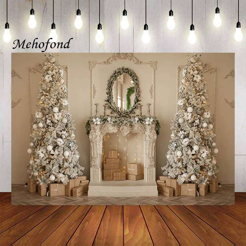 

Mehofond Photography Background Winter Christmas Fireplace Gifts Xmas Tree Kids Family Portrait Decor Backdrop Photo Studio Prop