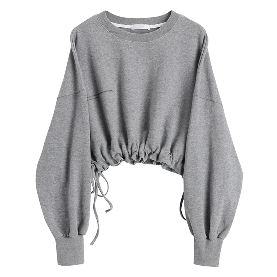 

Free Shipping Sports and Leisure Drawstring Letter Sweatshirt Top 2021 New Women's O-neck Long Sleeve Loose Pullover Short Top