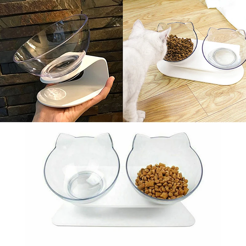 

Pet Cat Bowl Dual-use Transparent Bowls Protect Cervical Vertebra Tilt Mouth Drinking Water Food Storage Bowl For Cat And Dog