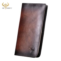 2021 male crazy horse leather coffee checkbook business card holder chain organizer long mens wallet purse design clutch 8645