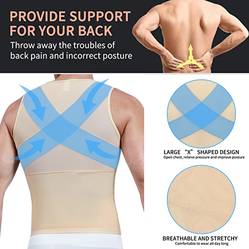 Для мужчин рубашка жилет для Похудения Body Shaper с застежкой молнией тонкие Тэнк Топ