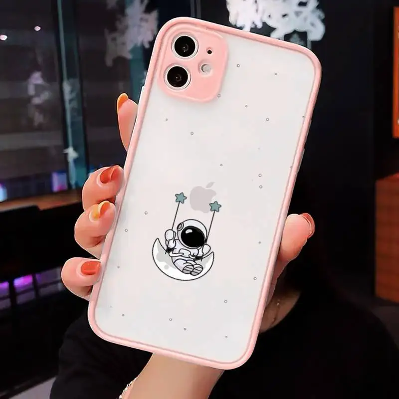 

Cartoon astronaut cute Phone Cases Matte Transparent for iPhone 7 8 11 12 s mini pro X XS XR MAX Plus cover funda