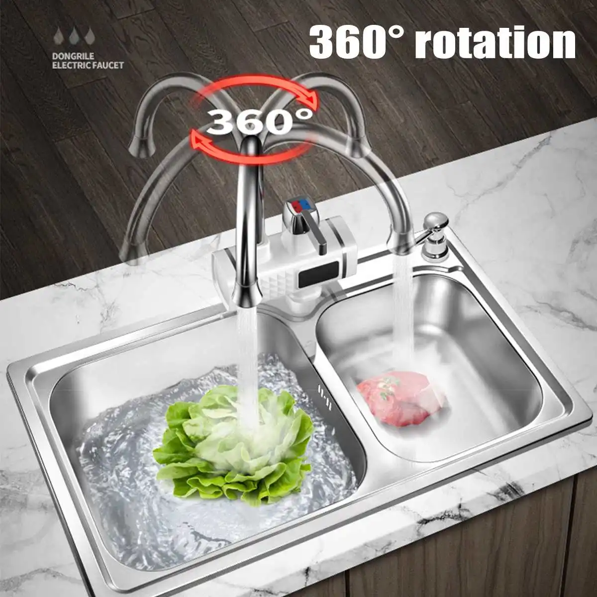 

Instant Tankless Electric Faucet Tap Hot Water Heater Kitchen Electric Water Heater with Temperature Display 3000W