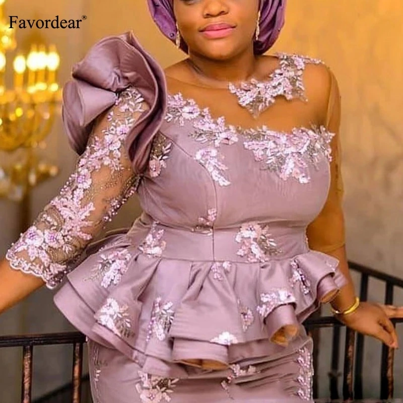 

Favordear Sexy Mermaid Nigerian Evening Dress Three Quarter Sleeve Beaded Robe De Soiree Appliques Formal Evening Gowns