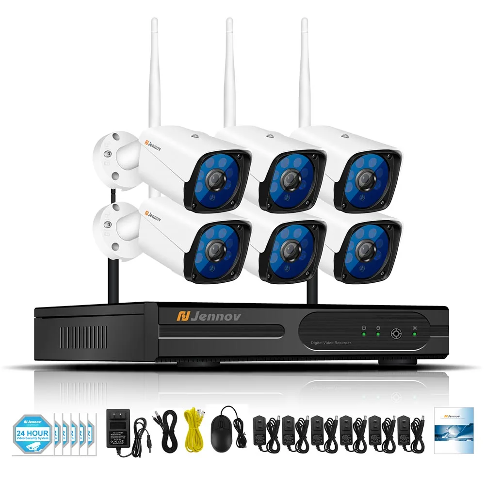 Jennov 8-канальная аудио камера безопасности, система Wifi, видеонаблюдение, 2МП, 1080 P, CCTV камера, система NVR, комплект, HDMI, ночное видение, IP Cam - Цвет: 6 Pcs Cameras