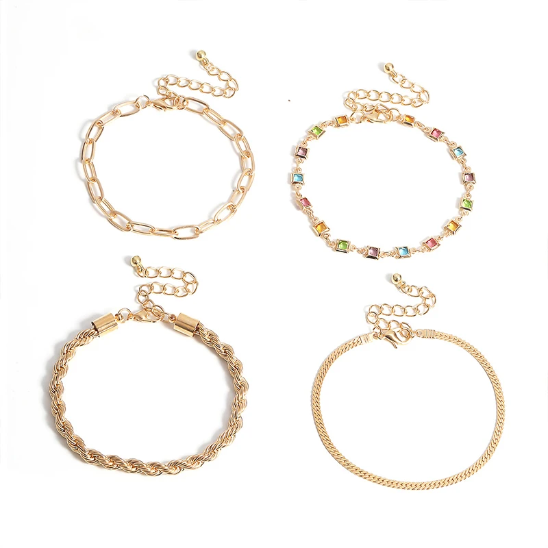 

Женские плетеные браслеты-цепочки с разноцветным цирконием, комплект из 4 предметов