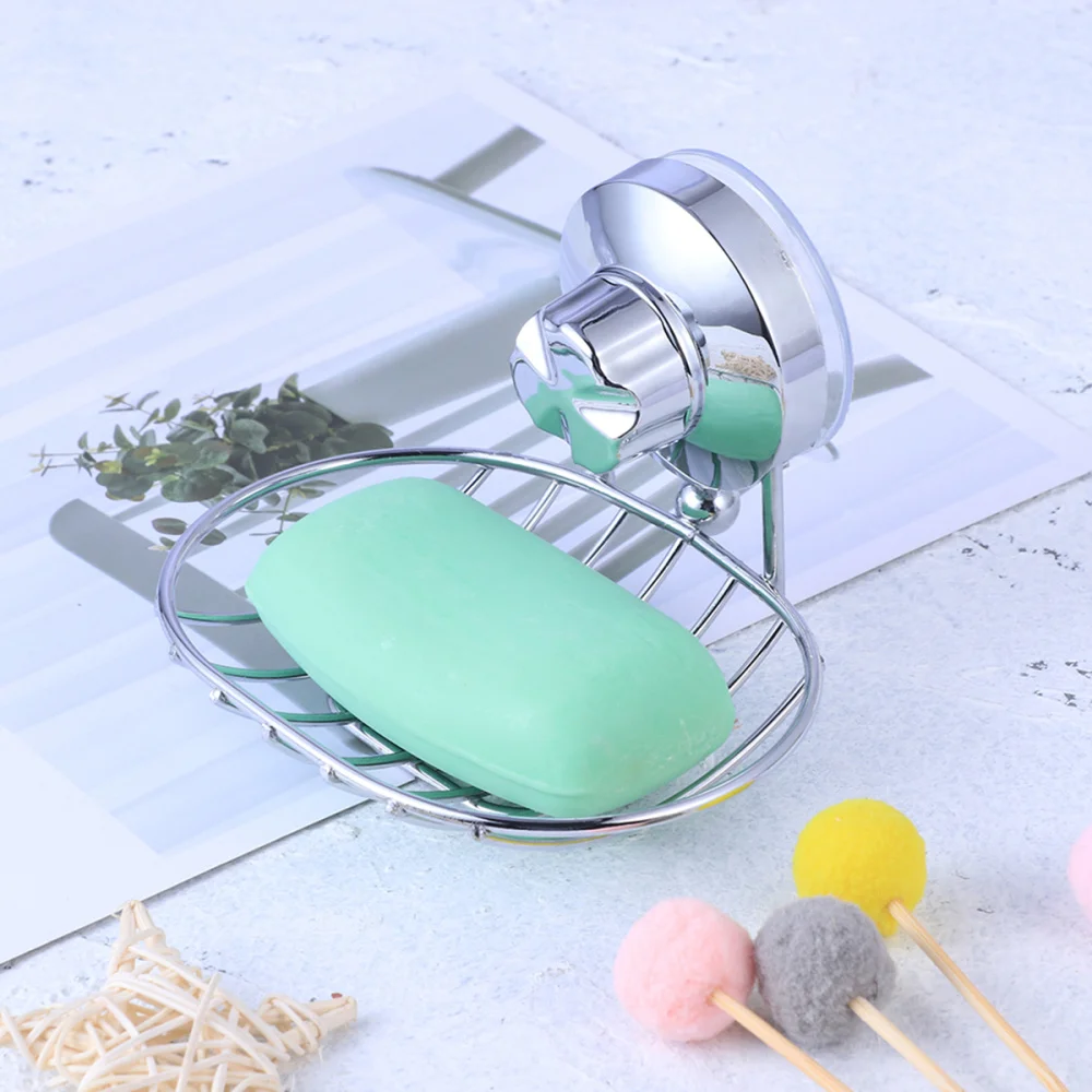

Bathroom Soap Holder Strong Suction Soap Dish Kitchen Wall-mounted Drain Hollow Soap Box (Chromium Plating Color)