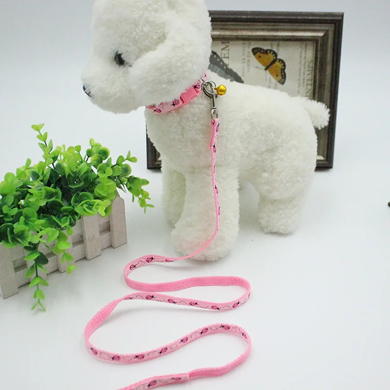 Nylon Dog Harness and Pet Leash with Bell For Small Medium Cat Collar Applique Chain Rope Dot/Bone/Paw Print Strap | Дом и сад