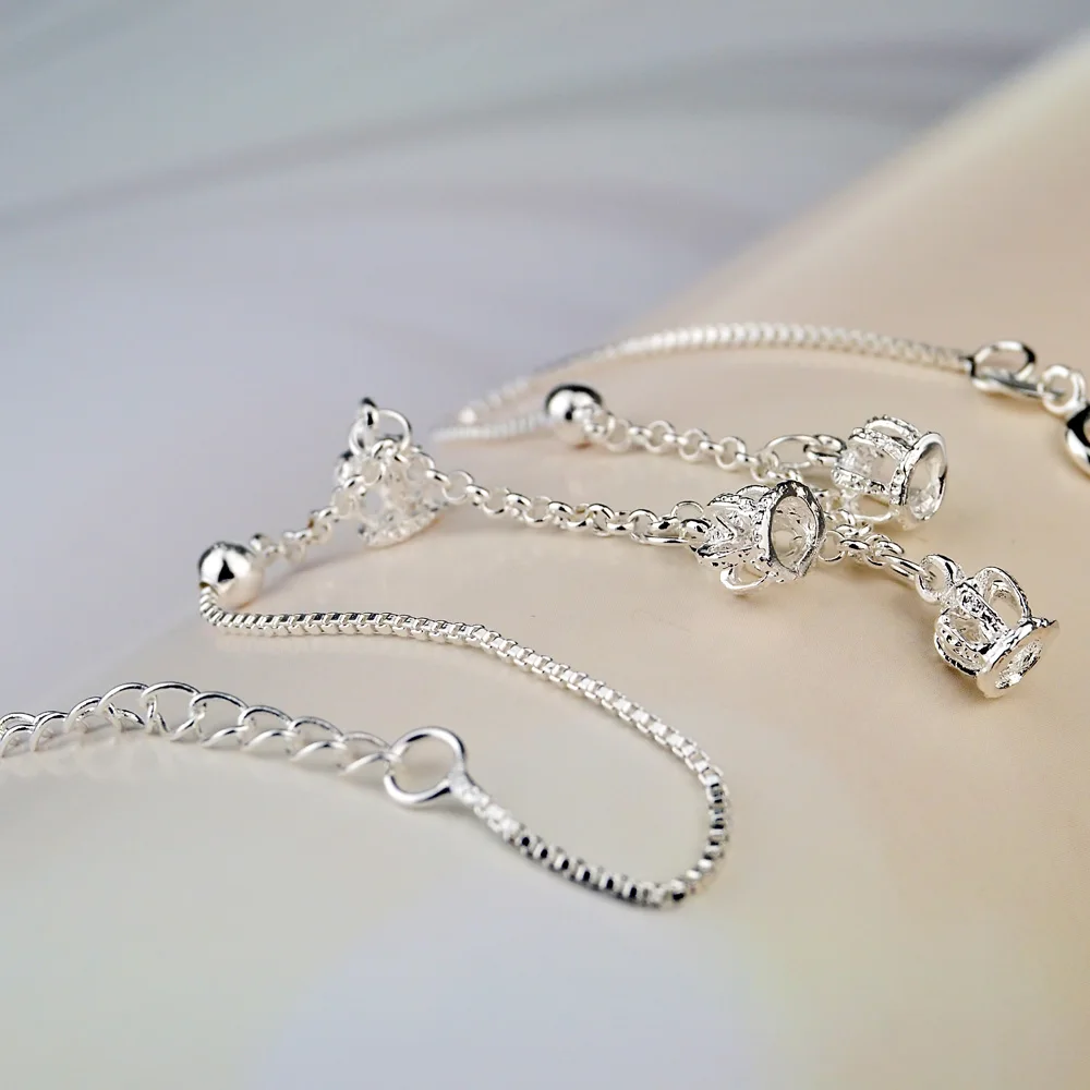Fashion women silver anklet 925 sterling ankle bracelet summer beach jewelry original crown sandals bijoux | Украшения и
