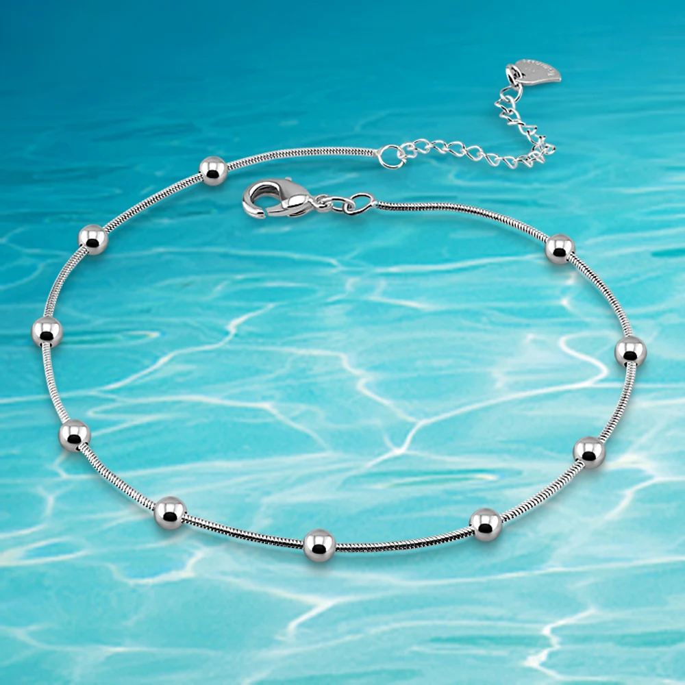 Красивый симпатичный ножной браслет из серебра 925 пробы удачная бусина маленькие
