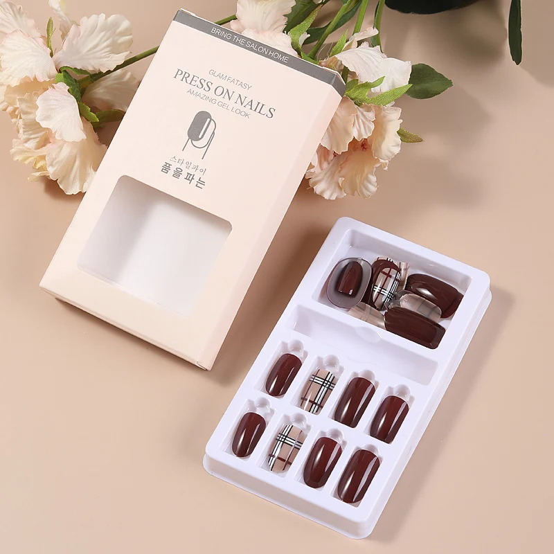 

24Pcs/Box With Designed Wearable Long Fake Nails Press On Oval Full Cover False Nail Tips Detachable Finished Fingernails