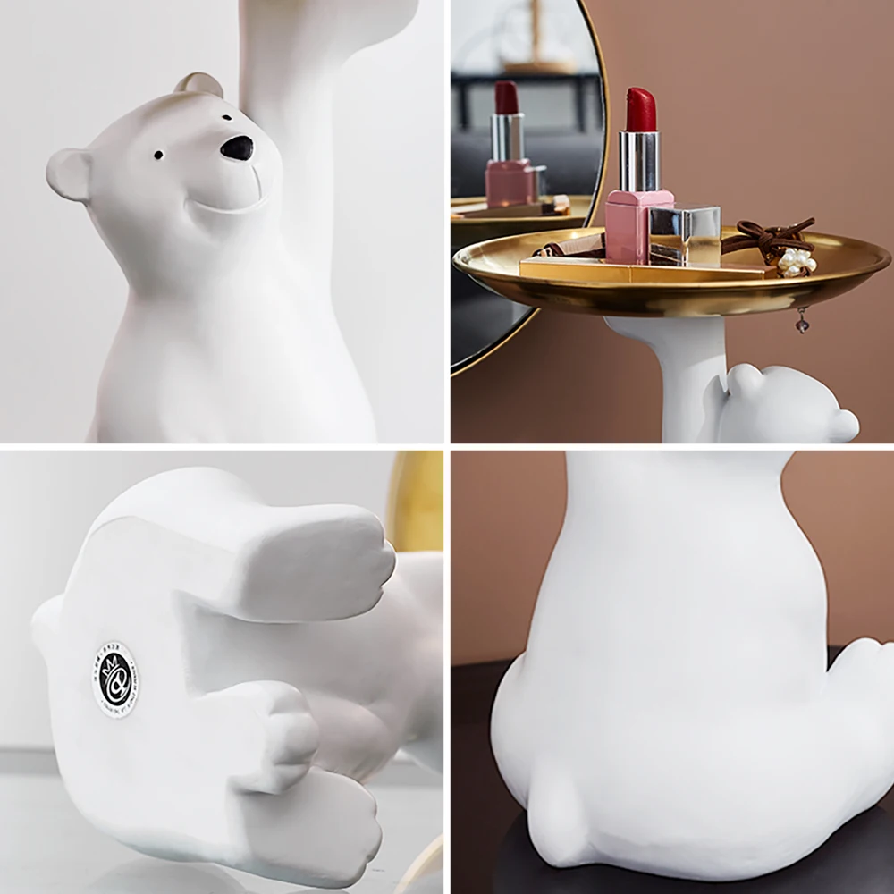 

Creative White Bear Statue Storage Tray Nordic Home Decor Living Room Table Decoration Snacks Storage Tray Decoration Crafts