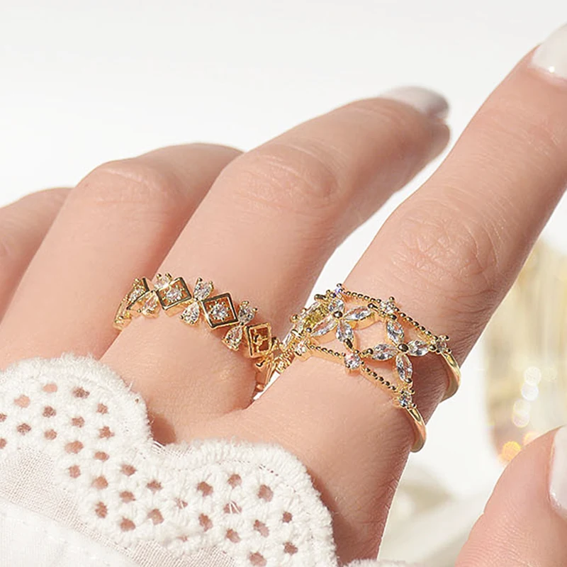 Роскошные Advanced 14k покрыто настоящим золотым цветком кольца ромбовидной формы для