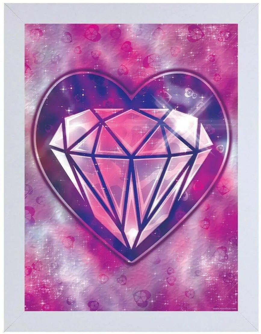 

Framed Poster Diamond Bright White Signs Vintage Road Signs High Way Metal Tin Sign for Wall Decor 12"x8" Inch (20x30cm)