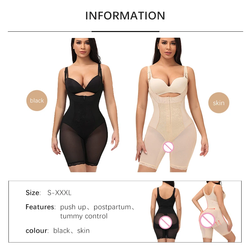 

Body Slimming Bodysuit Underwear Buttocks Lifter Shapewear Flat Belly Shaper Tummy Trimmer Lingerie Open Crotch Zipper