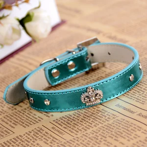 ошейник  для собак Горный хрусталь пряжки собачий ошейник кожаный ошейник для Товары для собак Стразы Корона очарование животное Цепочки и ожерелья Товары для собак