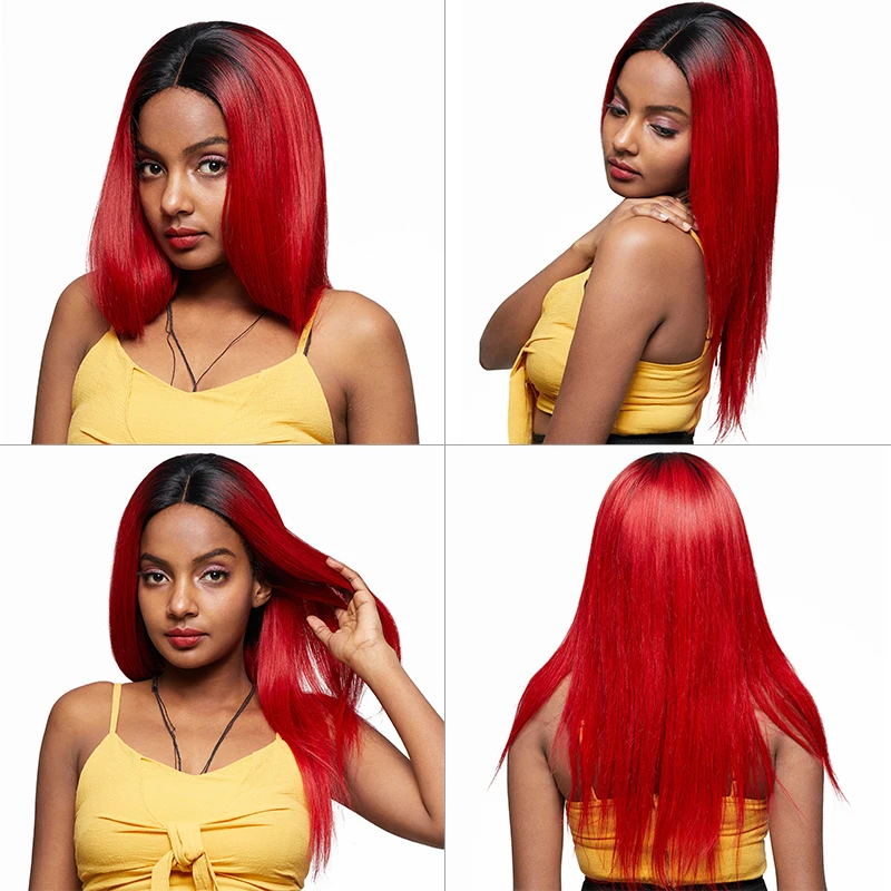 T1B/красный эффектом деграде (переход от темного к прямые волосы пряди бразильских