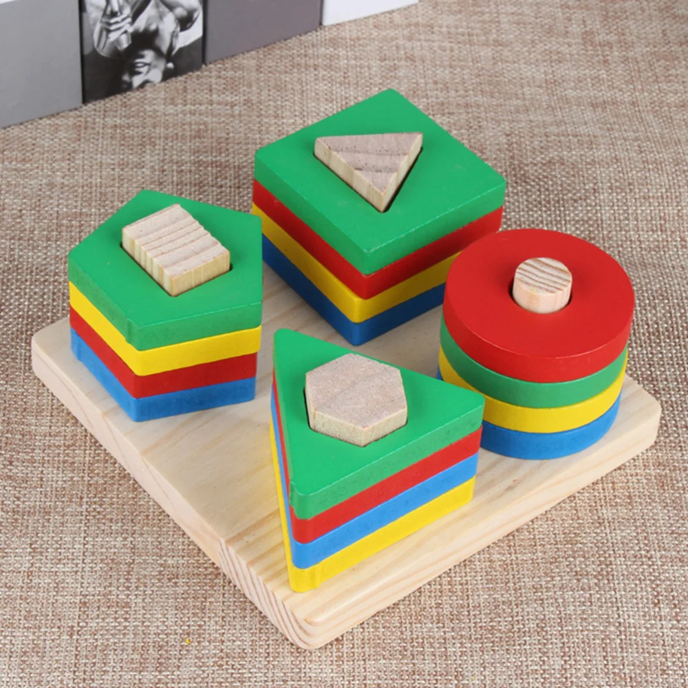

1 Set of Wooden Block Toys Pillar Blocks Plaything Children Shape Cognitive Toys