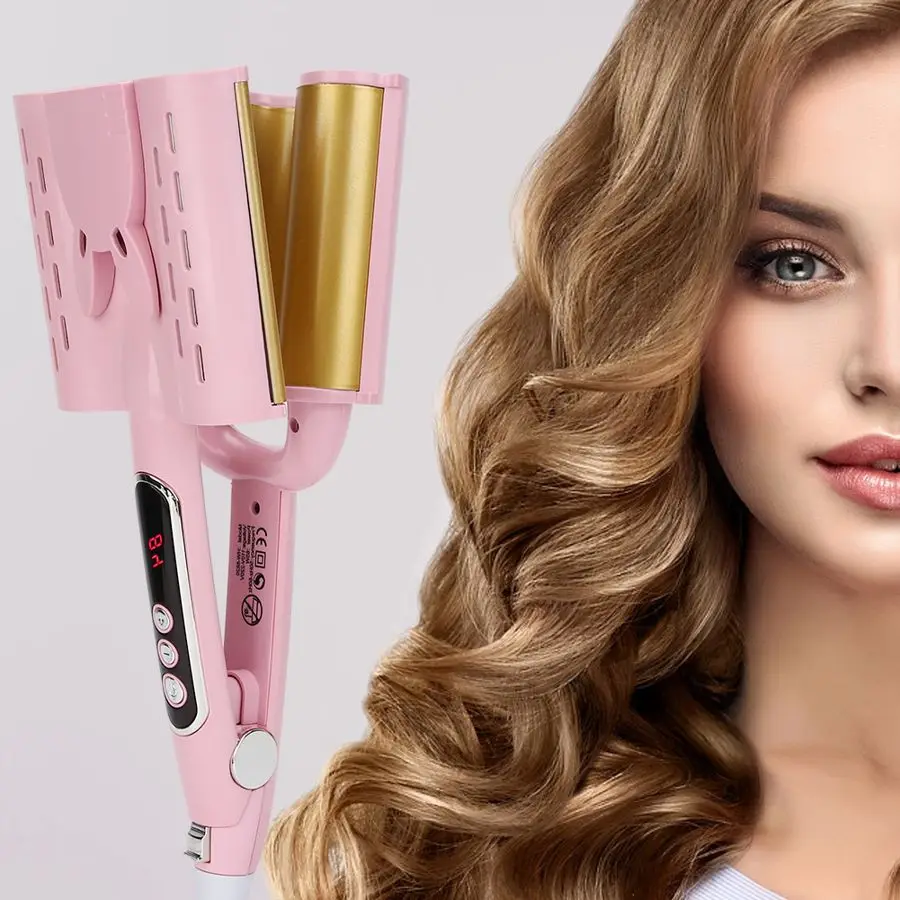 

Three Tubes Hair Curler LCD Display Fast Heating Curling Iron Hair Style Tool 32cm US Plug 110-240V