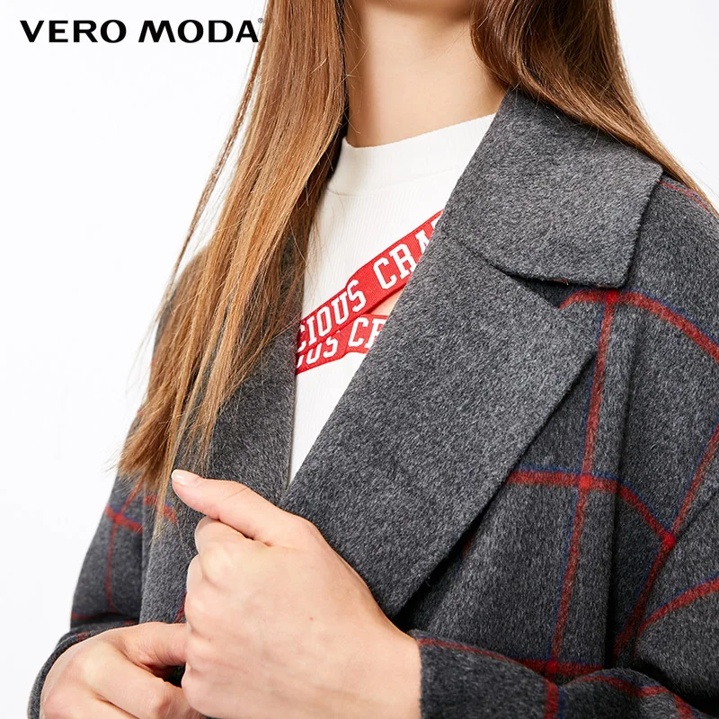 Vero Moda воротник с лацканами плед поясом Женское зимнее шерстяное пальто Верхняя