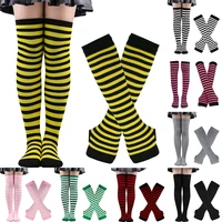 1 set striped oversleeves gloves stockings for women girls fashion anime colorful cosplay arm sleeve thigh high over knee socks