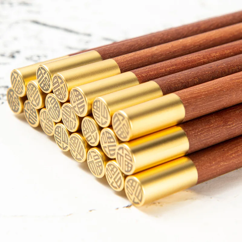 

Chinese Style Lettering Creative Mahogany Chopsticks Solid Wood Tableware Mildew Resistant 25cm High Temperature Food Chopsticks