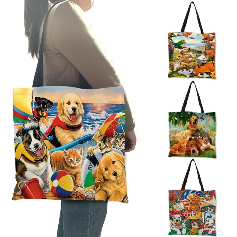 

Women Fashion Handbag Large Shopping Bags Tote Lovely 3D Bomi Golden Retriever Print Shoulder Bags For Traveling School