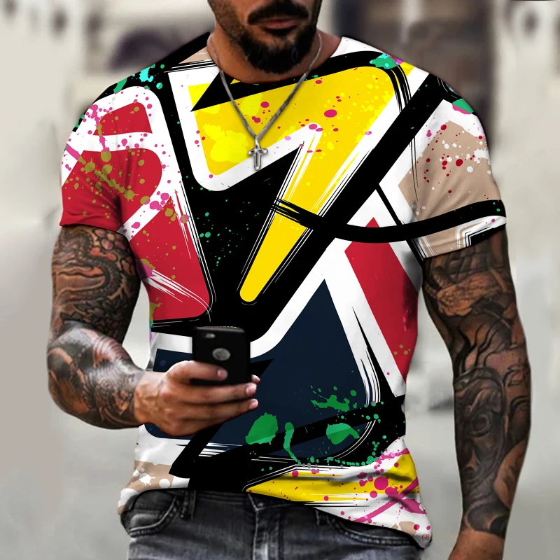 

New Summer Fashion Street Harajuku Hip-hop Funny Graffiti Men's Casual O-neck Short-Sleeved Oversized T-shirt Humor Top 6XL