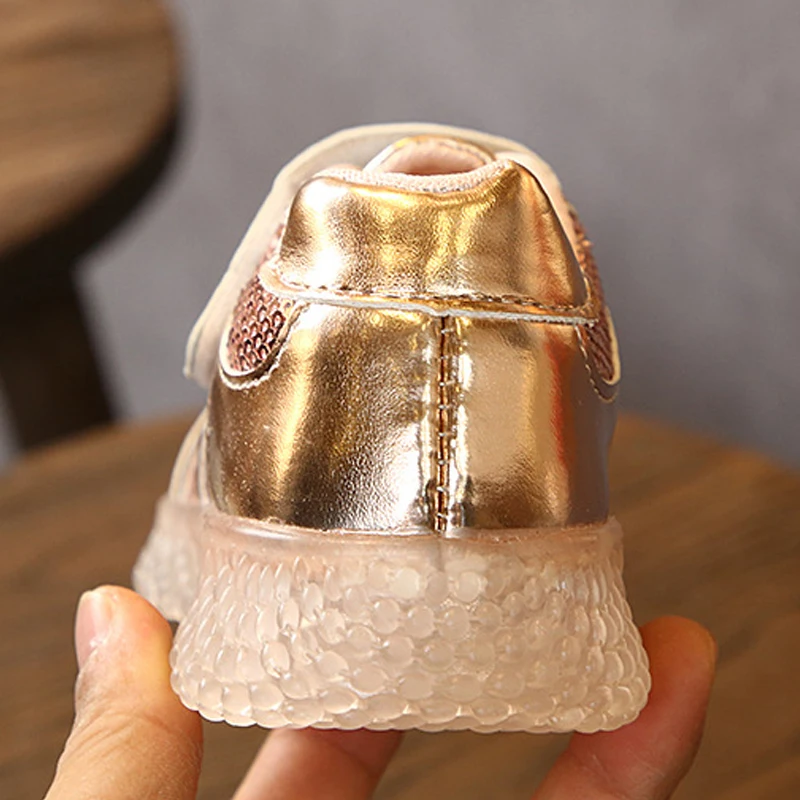 Детская спортивная обувь для девочек блестящие кроссовки мальчиков золотого и