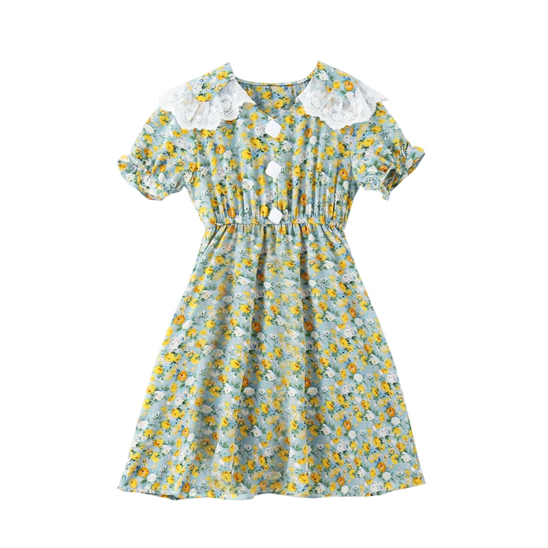 

Summer Lace Floral Dresses Floral Pattern Girls Princess Dress 3-13 Years Old Children's Clothing Kids Casual Clothes 2 Colors