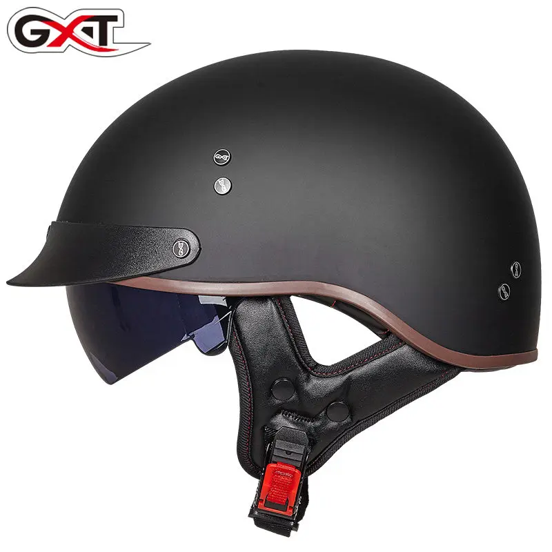 GXT vintage motorcycle helmet vintage summer half helmet with inner visor jet retro capacete casque moto DOT approved