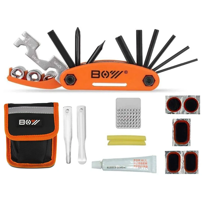 

BOY Bike Tool Kit, 16 In 1 Bike Multifunction Tool, Puncture Repair Kit With Patch Kit & Tire Levers, Bike Multi Tool